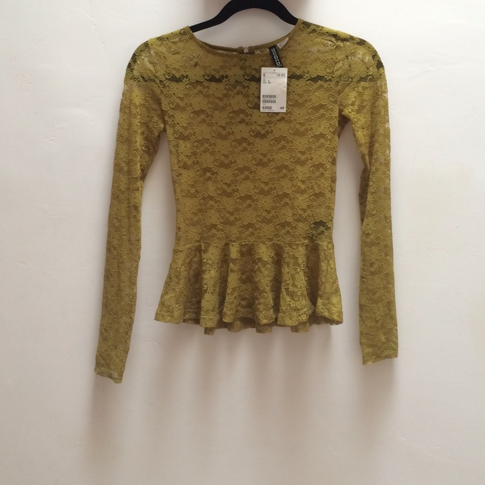 H&M Green Long Sleeve Peplum Blouse